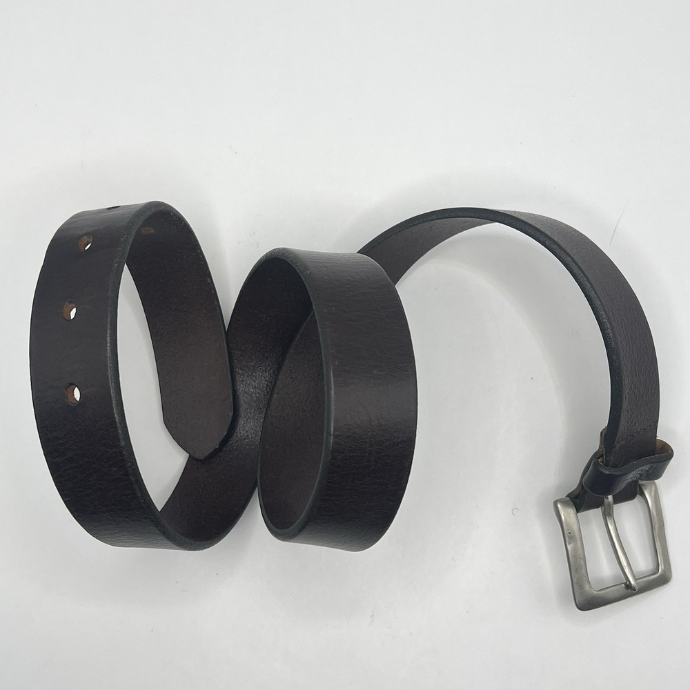 VTG Y2K Old Navy Italian Leather Belt Brass Buckle Small Dark Brown USA
